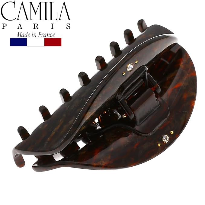 Camila Paris CP2961 French Hair Ponytail Holders Ties, Flower, Handmade, Brown, Strong Hold Grip Hair Clips for Women, No Slip and Durable Styling Girls Hair Accessories, Made in France