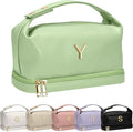 Teenage Girls Gifts Ideas, Personalized Makeup Bag with Handle, Initial Double Layer Cosmetic Bag with Makeup Brush Organizer, Cute Cosmetic Pouch for Women, Gifts for Friends Female Mom