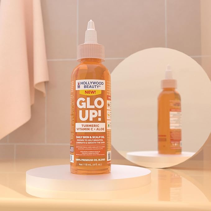 Hollywood Beauty Glo Up! Daily Skin & Scalp Oil to Brighten and Smooth with Turmeric, Vitamin C, and Aloe, 4 fl oz