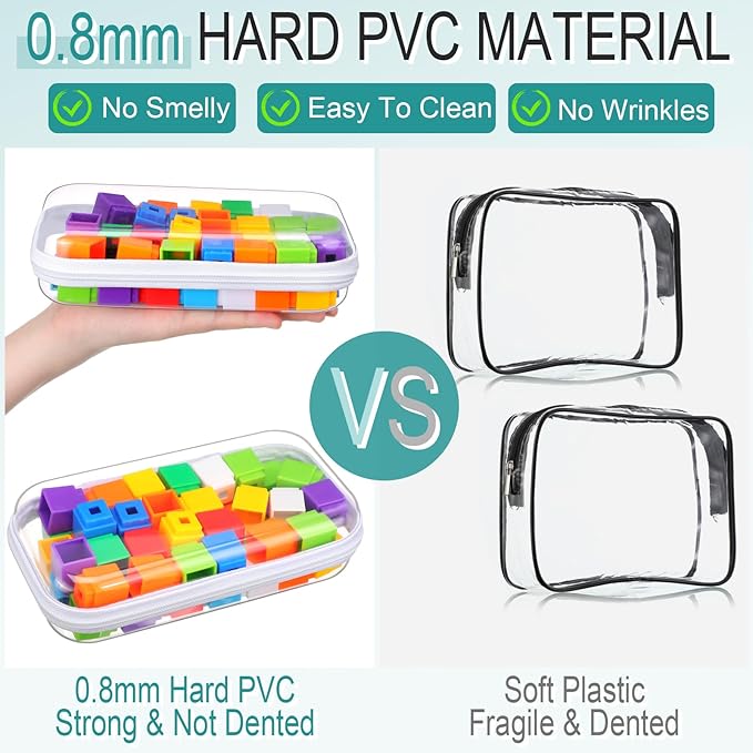 Sanwuta 6 Pcs Clear Hard Zipper Case Hard Plastic Zipper Pouches Makeup Bag Pencil Pouches Transparent Cases for Snacks Plastic Storage Organizer Box for Travel(White,7.48 x 3.94 x 2 Inch)