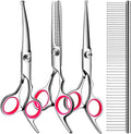 5 in1 Dog Grooming Scissors Kit, Professional Dog Scissors for Grooming with Safety Round Tips, Titanium Coated Grooming Shears for Dogs Cat Pet At Home
