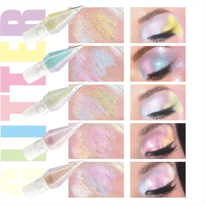 5 Pcs Liquid Eyeshadow Glitter Eyeliner Diamond Colorful Set with Shimmer and Waterproof Eye Shadow for Gift Eye Glitter Makeup（Colourful）