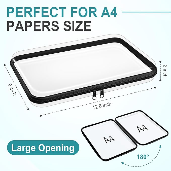 Sanwuta 6 Pcs Clear Hard Zipper Case Hard Plastic Zipper Pouches Makeup Bag Pencil Pouches Transparent Cases for Snacks Plastic Storage Organizer Box for Travel(Black,12.6 x 9 x 2 Inch)