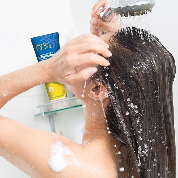 Desert Essence Italian Lemon Conditioner - 8 Fl Ounce - Revitalizing Hair Detangler - Adds Volume - Shine & Strength - Scented - Aloe Vera - Vitamin B5 - Cruelty Free - No Parabens
