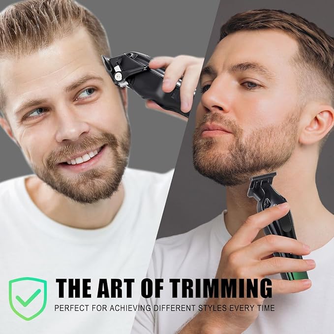 Hatteker Hair Clippers for Men Professional,Clippers and Trimmers Set T-Blade Barber Clippers Set Cordless Clippers Grooming Kit Rechargeable Beard Trimmers Type C Barbers Haircut Kit Green
