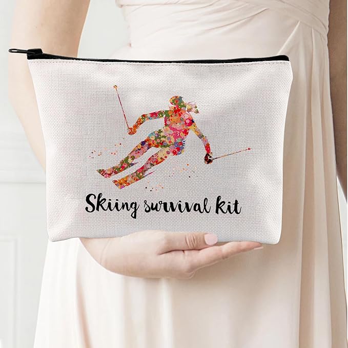 Skiing Survival Kit Ski Themed Makeup Bag - Essential for Skiing Survival Fashionable and Portable Beauty Storage Bag Gifts for Skiers Women
