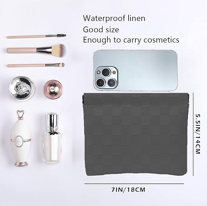 Leather Pocket Cosmetic Bag for Purse,Coin Purse Lipstick Cosmetic Accessories Organizer, Travel Kit Storage Pouch,Waterproof Portable No Zipper Self-closing (Black+Pink)