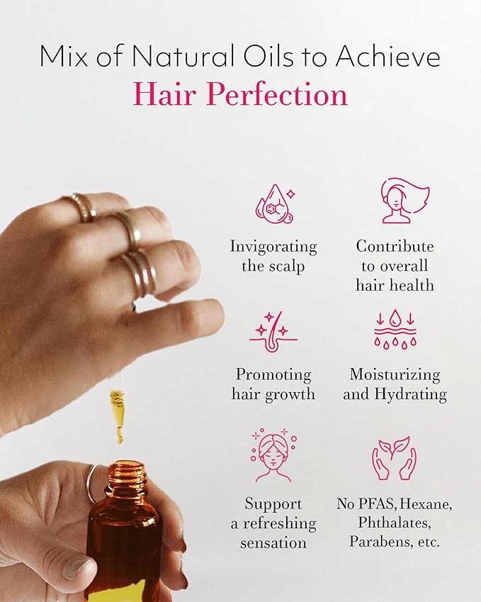 Leven Rose Organic Rosemary Hair Growth Oil with Castor, Rosemary, Peppermint, Jojoba, Argan, Pumpkin Seed, Horse Tail Extract, Evening Primrose for all Hair Types, Natural, 2 oz