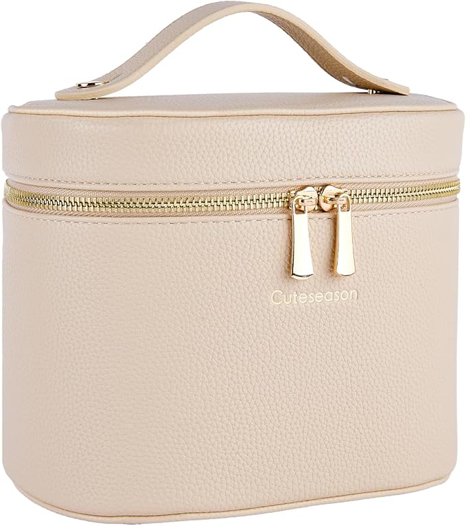 Makeup Bag, Toiletry Bag with Removable Zippered Inner Pocket, Portable Cosmetic Bag, Makeup Organizer for Woman (Light Khaki)