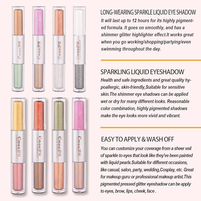 evpct 16 Colors Liquid Glitter Shimmer Metallic Eyeshadow Set Glitter Sparkle Colorful Liquid Eyeliner Makeup Set delineador pupilentes de ojos contra el agua sombras colores para ojos con brillo