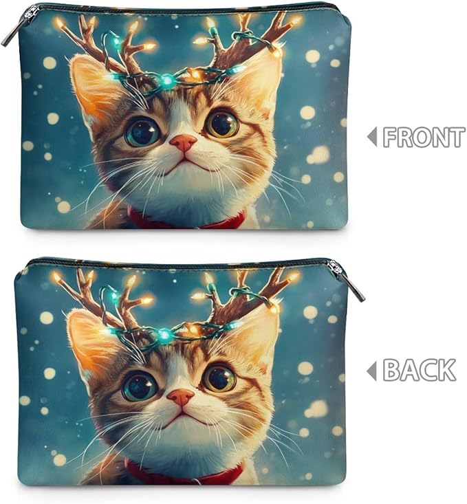 COEQINE Christmas Purses for Women Leather Cosmetic Pouch Small Travel Makeup Bag Water Proof Phone Pouch with Zipper Waterproof Toiletry Bag Make up Bag Birthday Gifts for Womens