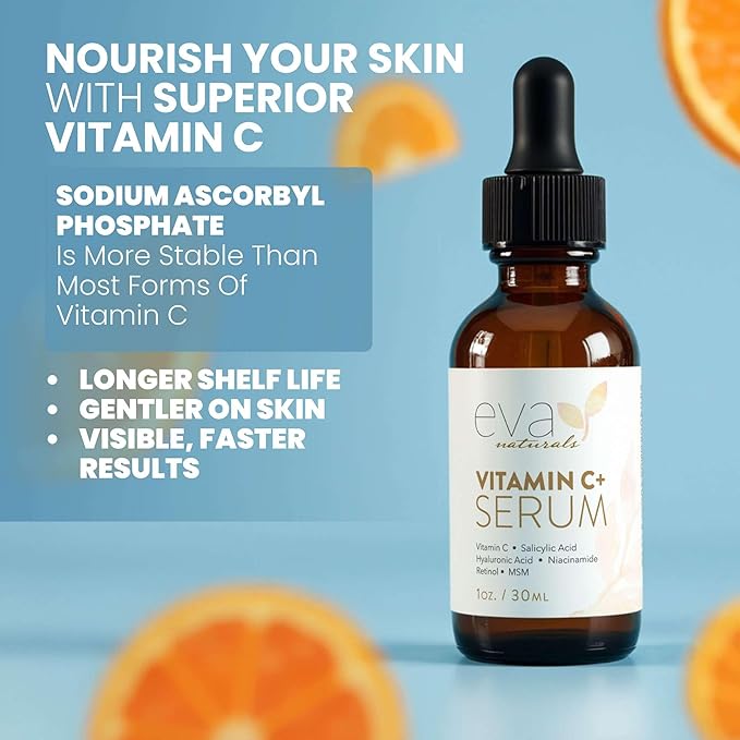 Eva Naturals Vitamin C Serum for Face – Anti Aging Dark Spot Remover with Retinol, Hyaluronic Acid, Niacinamide & Salicylic Acid – Face Serum for Women for Clear, Smooth, Radiant Skin