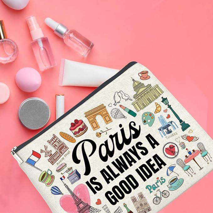 Pairs Travel Gifts Makeup Bag Pairs Gifts for Women Friend Traveler Cosmetic Bag Pairs Lover Gift Paris Is Always a Good Idea Zipper Makeup Pouch
