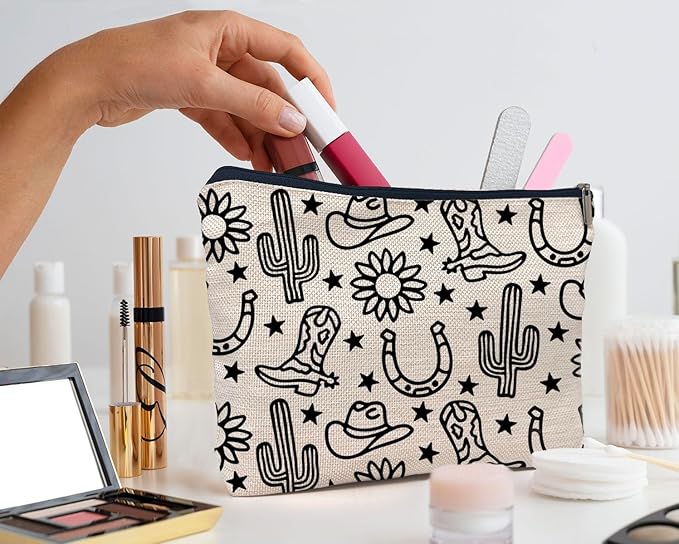 IWXYI Western Gifts Makeup Bag - Western Boots Hat Sunflower Cosmetic Bags, Western Gifts for Women, Cowgirl Gifts
