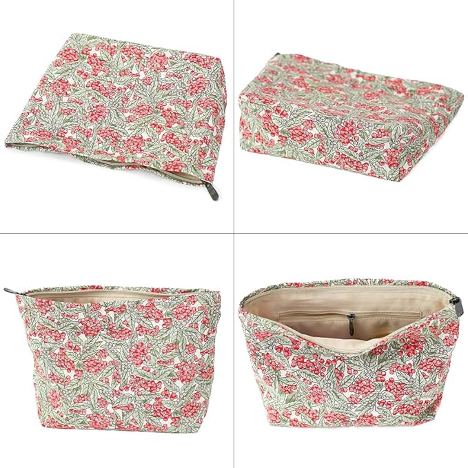 Cotton Printed Makeup Bag - Large Capacity Travel Cosmetic Pouch & Toiletry Organizer with Zipper, Perfect for Daily Use, Makeup Storage, or Gift Ideas