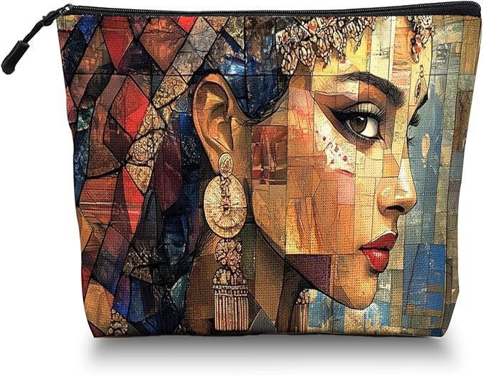 Cosmetic Bags Travel Makeup Toilet Case Waterproof Pouch for Women Girls 6.7X9.45inches - Delicate Women in Mosaic Style