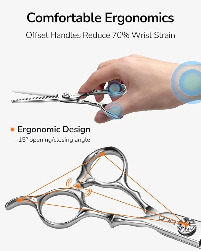 ULG Professional Hair Thinning Scissors 6.7”, Japanese 440C Stainless Steel, 32-Teeth Texturizing Shears with Adjustable Tension Screw, Ergonomic Offset Handle, Ultra Sharp Blades for Salon & Home Use