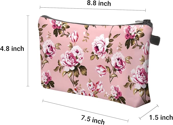Cute Travel Makeup Bag Cosmetic Bag Small Pouch Gift for Women (Flowers Blush Pink)