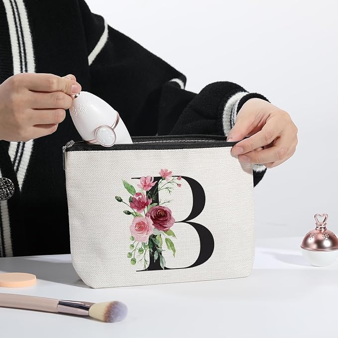 Initial Makeup Bag, Personalized Gifts for Women, Bridesmaid Gifts, Birthday Gifts for Women Mom, Gifts for Best Friend, Bride Bridesmaid Cosmetic bag (Letter B)