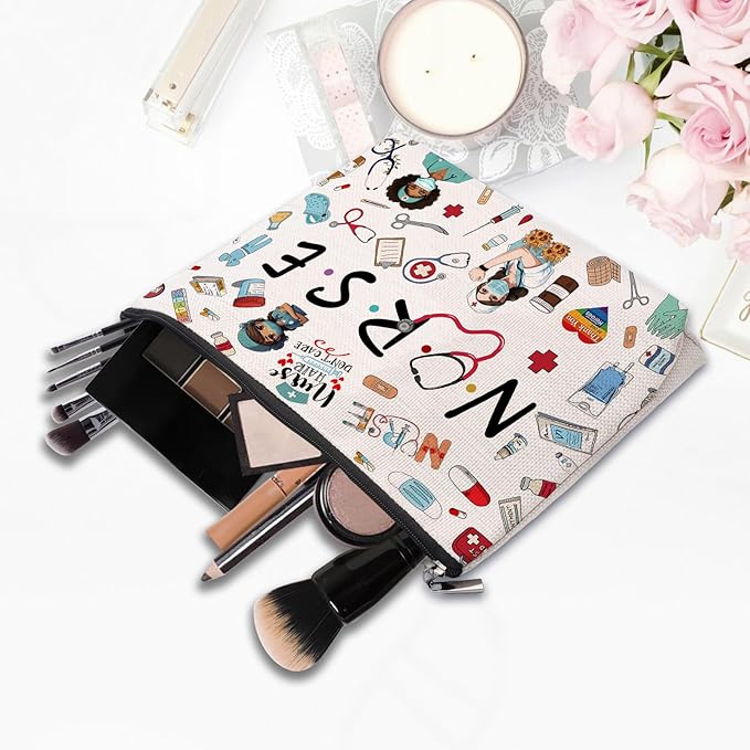 Nurse Makeup Bag - Cool Nursing Gift for Women, Graduation, Emergency Room ICU - Zipper Cosmetic Bag for Appreciation