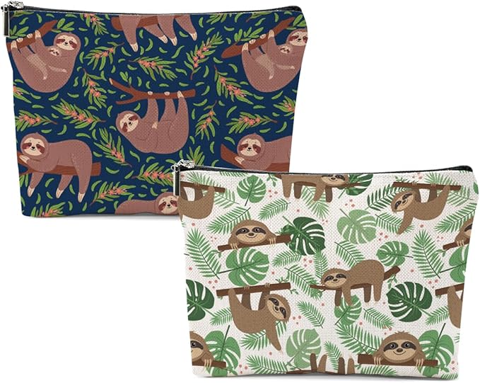 Sloth Gifts 2 Pcs Makeup Bag, Sloth Stuff Cosmetic Bag Travel Pouch, Sloths Lovers Gifts for Women Girls Daughter Sisters Coworker Best Friend Friendship Graduation Birthday