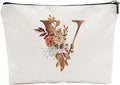 A-Z Boho Personalized Cosmetic Bag-Floral Cotton Letter Makeup Bag With Zipper-Artistic Cosmetic Bag For Travel-Bride,Birthday Gift For Women Daughter Friends-Women Makeup Organizer-A22