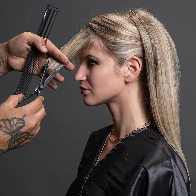Fromm Dare 5.75" 1-Piece Precision Slide and Point Hair Cutting Shears with Semi-Convex Blade for Expert Salon Stylists, Matte Black Japanese Steel Scissors