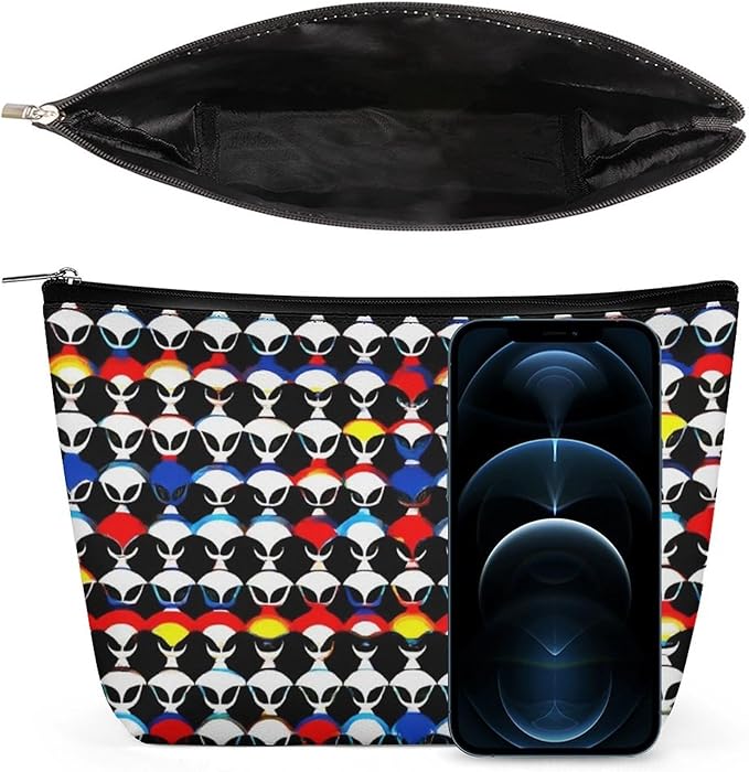 Women's Toiletry Bag, Travel Cosmetic Bag, Large Makeup Case, Cool Trippy Aliens Pattern Personality Fashion Zipper Cosmetic Case