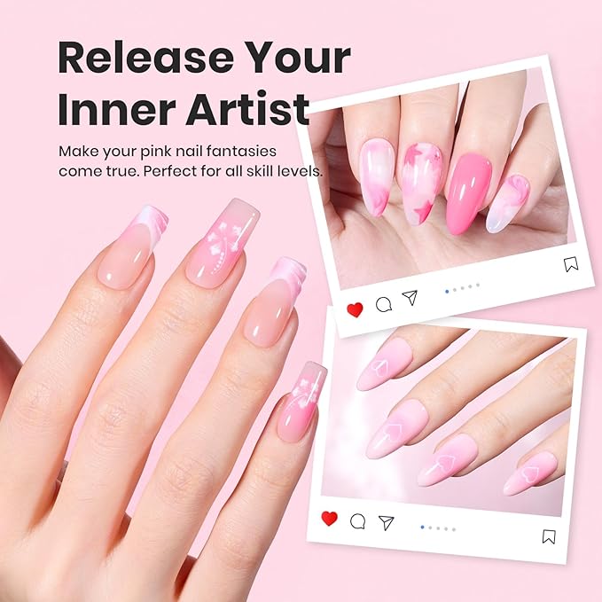 Beetles Nail Art Brushes, 6 Pcs Fingernail Art Design Pens, Pink Handle French Tip Ombre Clean Up Nail Brush Set for Gel Polish with Palette DIY Manicure Tools Gift for Women