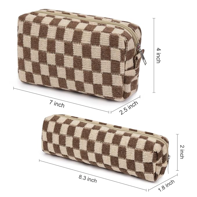 SOIDRAM Large Capacity Makeup Bag and Brush Storage Bag - Checkered Cosmetic Bag and Travel Toiletry Organizer