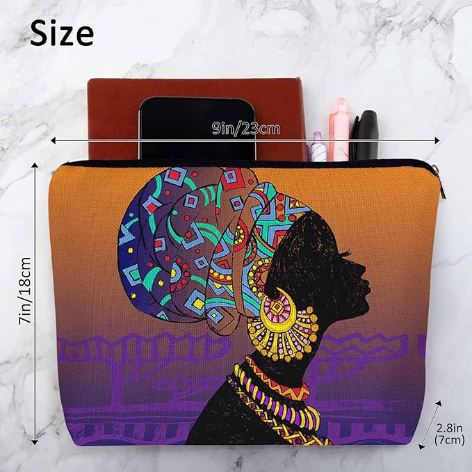 Makeup Bag African Woman Makeup Bags For Purse Pouch, Traditional Black African Woman Travel Toiletry Bag Cosmetic Bag Makeup Bags Flax Makeup Organizer Bag Pencil Pouch For Man Woman
