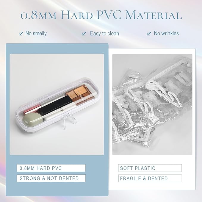 Sanwuta 6 Pcs Clear Hard Zipper Case Hard Plastic Zipper Pouches Makeup Bag Pencil Pouches Transparent Cases for Snacks Plastic Storage Organizer Box for Travel(White,7.87 x 2.56 x 1.57 Inch)