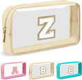 Personalized Initial Letter Clear Makeup Bag,Preppy Small Nylon&PVC Cosmetic Zipper Bag with Chenille Letter,Portable Beach Travel Skincare Toiletry Bag,Trendy Monogram Gift for Teen Girls Women,Z