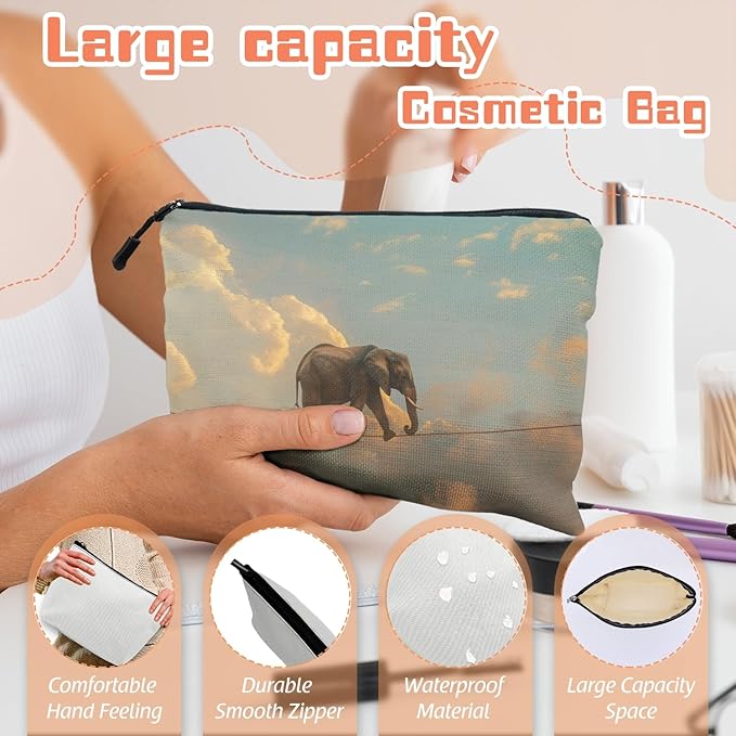 Cosmetic Bags Travel Makeup Toilet Case Waterproof Pouch for Women Girls 6.7X9.45inches - Elephant'S Aerial Adventure on A Thin Rope