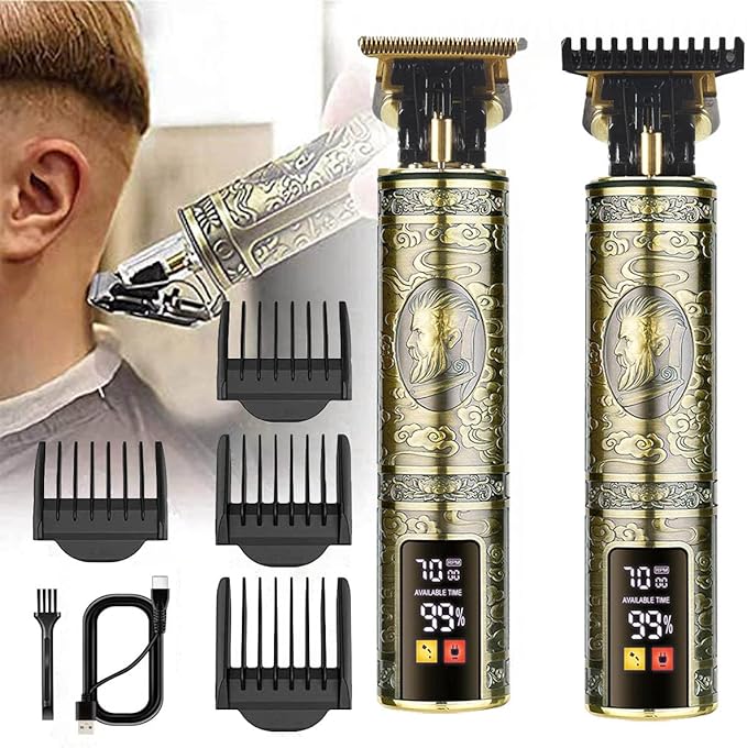 Men's T-Blade Hair Clippers, Waterproof & Low Noise, Professional Hair Trimmer, USB Quick Charge & LED Display, Ergonomic All Metal Design