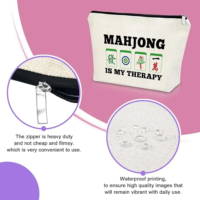 Sazuwu Mahjong Gifts for Women 2PCS Makeup Bag Gifts for Mahjong Players Mahjong Themed Gifts Cosmetic Bag Mahjong Gifts Funny Happiness Gifts for Mahjong Lover Retirement Gift Birthday