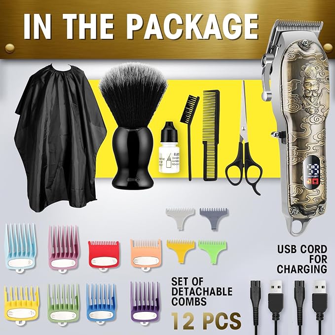 Karrte® Professional Hair Clippers for Men Hair Trimmer Barber Clippers Set Beard Trimmer Cordless Hair Cutting Grooming Haircut Kit with T-Blade Zero Gapped Rechargeable Adjustable LED Display