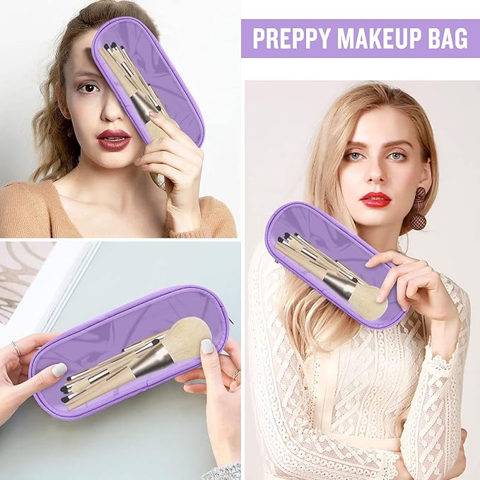 Nylon Small Clear Slim Preppy Cosmetic Zipper Pouch, PVC Toiletry Clutch Coin Makeup Organizer for Women Girls (Purple)
