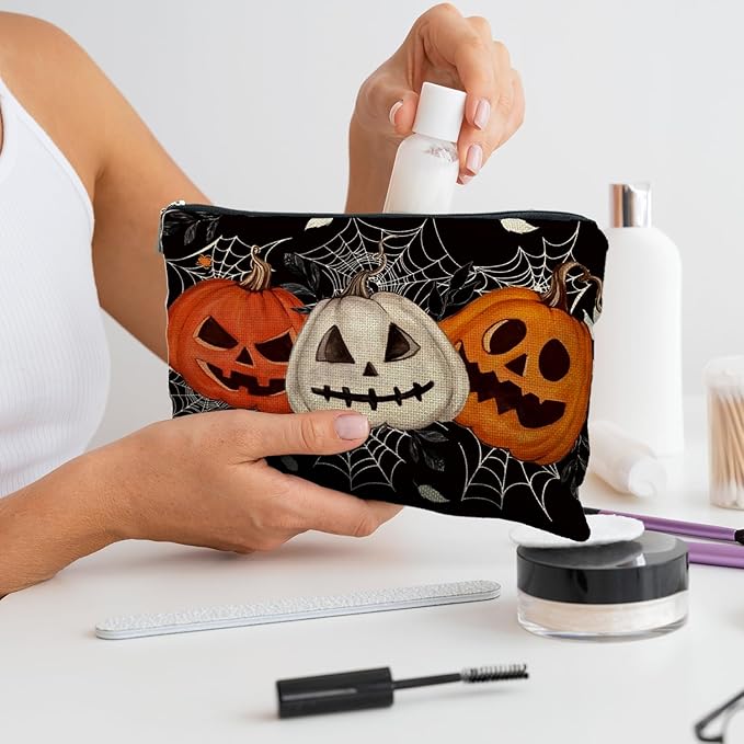 Halloween Makeup Bag, Halloween Gifts for Women Her Girlfriend, Halloween Spider Pumpkin Cosmetic Bags for Women, Dark Academia Makeup Pouch, Horror Makeup Bag