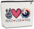 Billiards Gifts Billiards Lover Gifts Billiards Cosmetic Makeup Bag Pool Player Gift Cue Sports Merchandise Peace Love Lucky 8 Pool Travel Toiletry Makeup Organizer Zipper Pouch