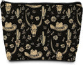 Boho Western Makeup Bag, Rustic Country Western Cow Skull Cactus Cosmetic Bags Gifts for Women, Southwestern Cowgirl Portable Travel Toiletry Bag Zipper Makeup Pouch