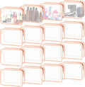 16 Pieces Clear Cosmetic Bags, Large Transparent Makeup Bags, TSA Approved Toiletry Bag for Travel, PVC Waterproof Clear Pouch with Zipper Make Up Bag for Women and Men Traveling (Rose Pink-L)