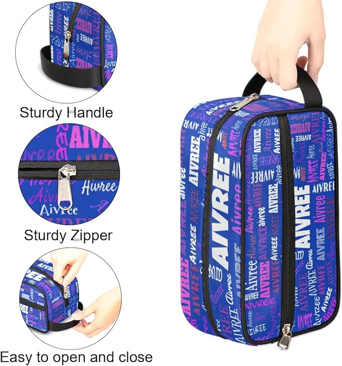 Custom Name Makeup Bag Travel Bag, Toiletry Bag Travel Large Capacity Cosmetic Container Organizer for Shampoo, Royal Blue Background Colorful Names