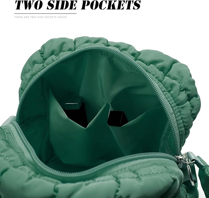 Puffy Quilted Makeup Bag Small Puffer Bag Cosmetic Bags Travel Toiletry Purse for Women, Cute Organizer Pouch, Green