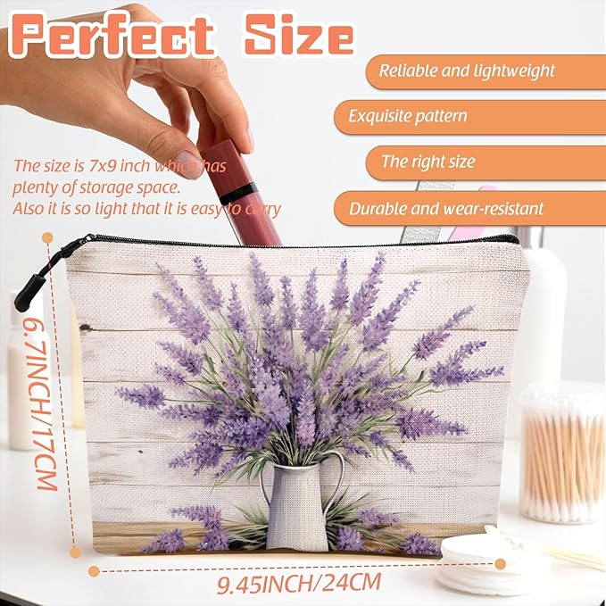 Cosmetic Bags Travel Makeup Toilet Case Waterproof Pouch for Women Girls 6.7X9.45inches - Lavender in A White Pitcher on A White - Wood Background
