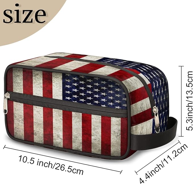 Travel Toiletry Bag for Women Men Retro American USA Flag Lightweight Cosmetic Makeup Bag Organizer Waterproof Shaving Bag Dopp Kit with Large Capacity for Toiletries and Shaving Accessories