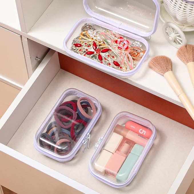 Hoolerry 3 Pcs Clear Hard Zipper Case Plastic Pouch Transparent Hard Case Clear Makeup Bag Portable Travel Organizer Bin for Cosmetics, Building Blocks, Puzzles(White,Xs)