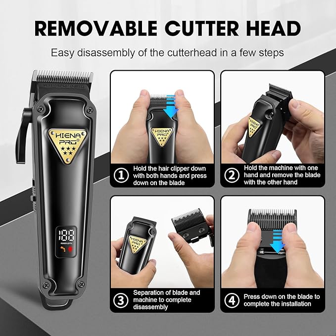 HIENA PRO Professional Hair Clippers Set & Cordless Barber Clippers for Men, Clippers Set and Trimmers Kit, Hair Cutting Tools, Clippers for Hair Cutting, Gifts for Men