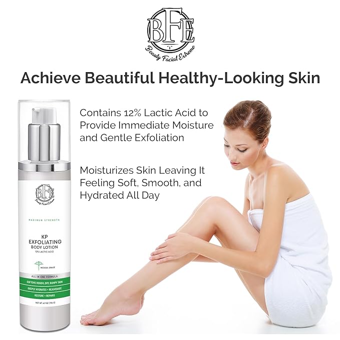 Keratosis Pilaris Exfoliating Body Lotion– 12% Lactic Acid. Provides Immediate Moisture & Gentle Exfoliation to Treat symptoms Associated with Keratosis Pilaris (KP) & Dry, Bumpy Skin Conditions.