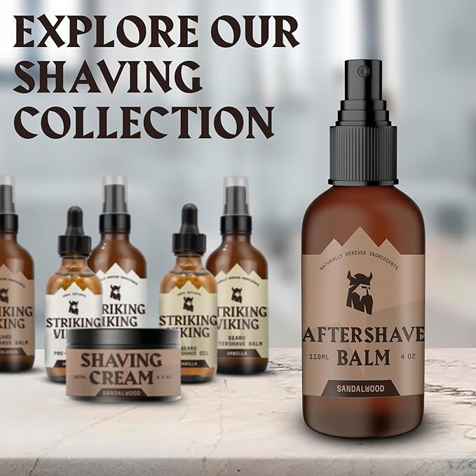 Striking Viking Aftershave Balm for Men - 4 Fl Oz, Sandalwood - Soothing Irritation Relief & After Shave Lotion for Men - Hydrating Skin Care - Subtle Sandalwood Scent Shave Balm